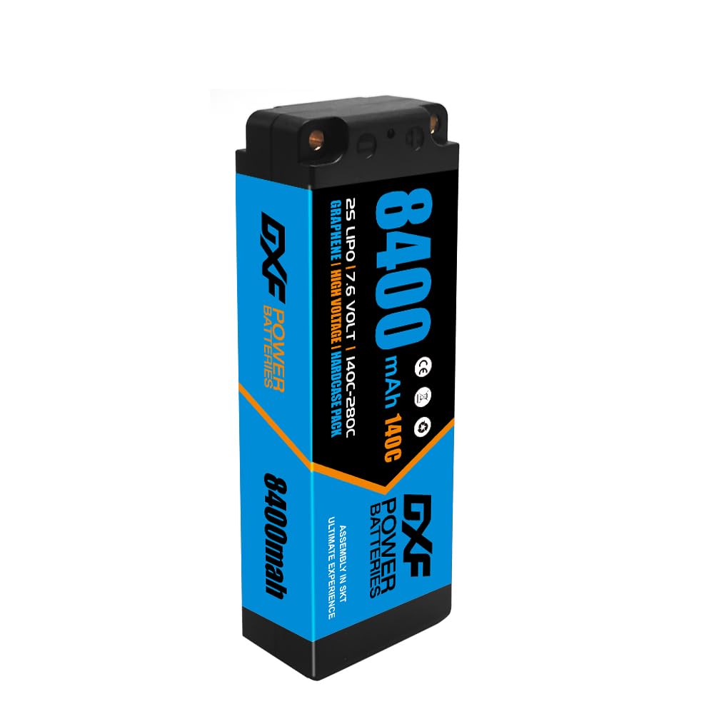 DXF Batteria LiPo 2S 7.6V 8400mAh 140C HV Custodia Rigida Spina Deans T Bullet 5mm Auto RC Truck Buggy Touring Car Alta Capacità Affidabile Potente Gare Racing Modellismo 1 Pezzo
