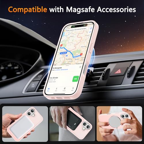 Image of LATVIN for iPhone 16 Case, Magnetic Phone Cover, Compatible with MagSafe, Military Grade Protection, Translucent Matte Frosted Back, Pink