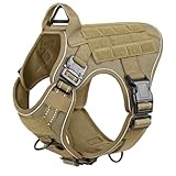 rabbitgoo Tactical Dog Harness for Large Dogs, Upgraded No-Pull Heavy Duty Vest with Handle & Molle System, Adjustable Reflective Military Service Harness for Training Hunting Hiking, Brown, XL