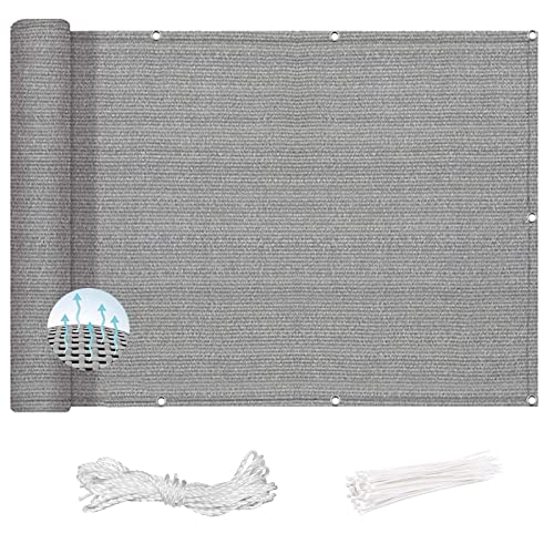 YUANZHI Balkon Sichtschutz 85 x 750 cm 185g/㎡ HDPE,UV-Schutz Balkonverkleidung Balkonabdeckung mit Ösen und Kabelbinder für Balkon Garten im Freien, Grau