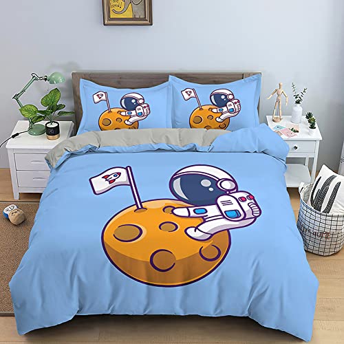 Funda Nordica Cama 105 Astronauta Azul Ropa de Cama para Niños Adultos con Cremallera cómodo y Transpirable Microfibra Fundas Nordicas 200x200 cm + 2 Fundas de Almohada 50x80 cm