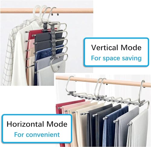 Image of TEKCOOL (Pack of 1) 5 in 1 Stainless Steel Foldable Hangers for Clothes Hanging Multi Layer Multi-Purpose Pant Hangers for Wardrobe Magic Foldable Hanger Clothes Hanger'