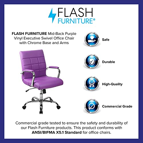 Flash Furniture Mid-Back Purple Vinyl Executive Swivel Office Chair With Chrome Base And Arms 40 X 23 X 24 #TOP3