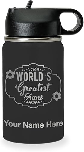 Miniatura 47 de LaserGram Botella de agua personalizada, la tía más grande del mundo, acero inoxidable de doble pared aislada al vacío con popote superior, regalo