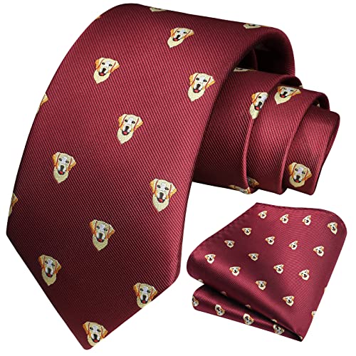 Image of HISDERN Ties for Men Classic Animal Tie and Pocket Square Set Jacquard Woven Silk Neckties Handkerchief Wedding Party