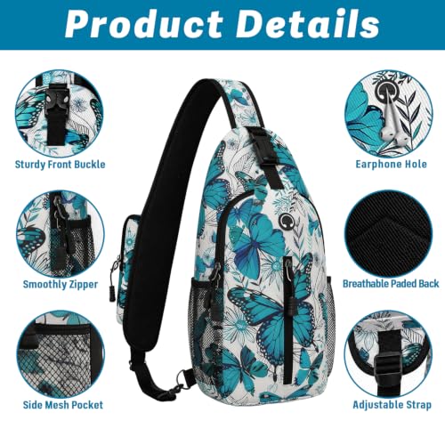 Image of Butterfly Sling Bag For Women Men Small Crossbody Bags Mini Water Resistant Casual Chest Bag Backpack Shoulder Daypack For Travel Hiking