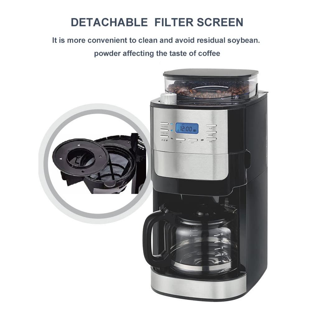 Macchina da caffè con Filtro a Goccia, Macchina da caffè Automatica con macinacaffè Integrato, appuntamento 24 Ore su 24, capacità del Serbatoio dell'Acqua 1,8