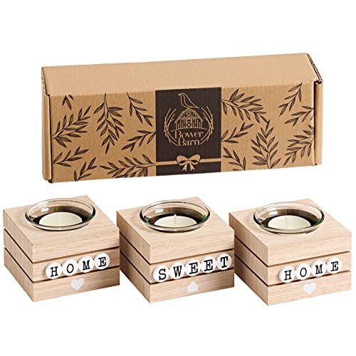 Bower Barn Wooden Candle Holder Set Of 3, Housewarming Gift, Votive Candle Holder Set For Table Centerpieces, Gift For Housewarming, New Home, Or Apartment Gifts, Or Hostess Gifts #TOP5