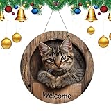 Cartel De Bienvenida Para Puerta | Letrero De Bienvenida De Madera Para Puerta De Entrada - Detalle Decorativo Plano 2D Con Tema De Gato Para Regalo De Inauguración,Para Interior Exterior Cafetería Sa