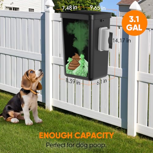Image of Moryimi Dog Poop Trash Can Outside, 3.1 Gallon Dog Waste Trash Can with Trash Bag Dispenser, Outdoor Dog Poop Trash Can with Lid, Black Hanging Trash Can for Fence, Garbage, Outdoors, Counter Top