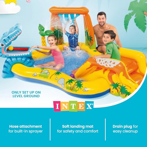 Intex 57444NP - Aufblasbarer Play Center Dinosaurier, Vinyl, Mehrfarbig, 249x191x109 cm