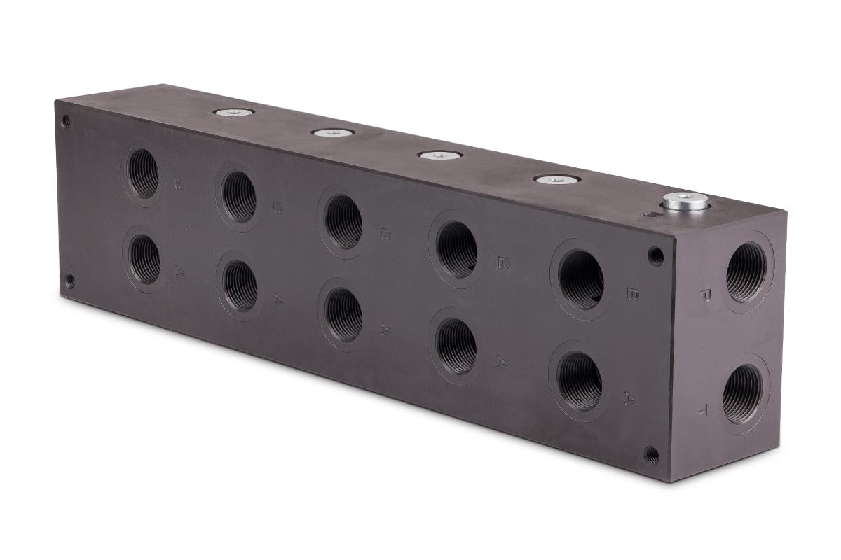Bloc de valve hydraulique NG10 EM 105/5 34 Z (A,B inférieur P, T avant et arrière ; raccords M + RV) 5 sections | Bloc de raccordement hydraulique