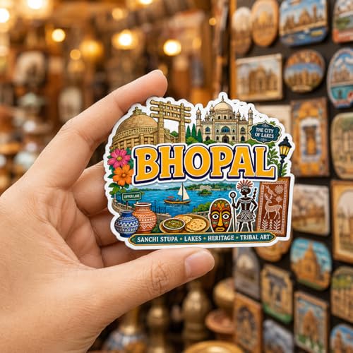 Image of Zesta Wooden Fridge Magnets Set | Refrigerator Decor Magnets for Kitchen | India Souvenir Fridge Magnet Collection | Wooden Magnet for Fridge Door Decoration (Bhopal)