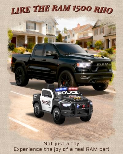 First Ride On 12V Police Car Ride on Toy for Kids, Licensed RAM 1500 RHO Ride on Car with Parent Remote, Toddler Electri - Additional View