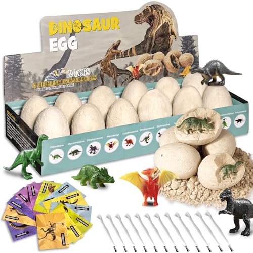 Image of 12 Dinosaur Eggs Excavation Dig Kit, Dino Party Favors for Kids Age 3+ Year