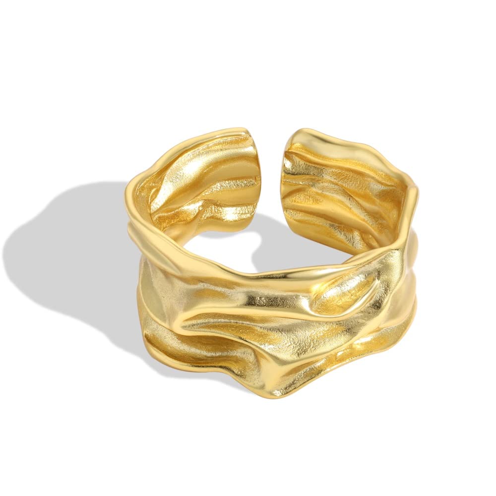 MISS JO 92.5 Sterling Silver Textured Wide Wavy Ring, Adjustable Ring, Classics Collection, Gift for women and girls, BIS Hallmarked - Gold Finish (B0C6GZBHDC) Amazon Price History, Amazon Price Tracker