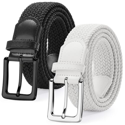 Image of SANSTHS Elastic Woven Golf Belt for Men, 1.3 inch Casual Stretch Braided Web Belt with Pin Buckle for Golf Jeans Casual Pants