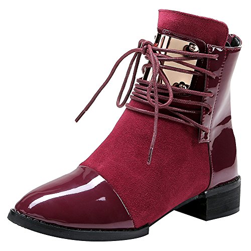 ANUFER Women Punk Metal Style Cap Toe Chunky Heel Zip Ankle Boots