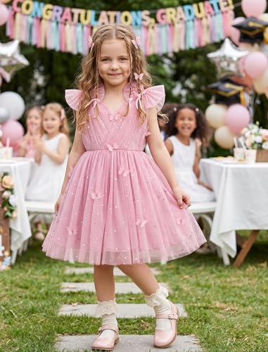 Image of IMEKIS Toddler Kids Girls Butterfly Dress Sparkle Sequins Tulle Wedding Formal Birthday Dresses 2-10T