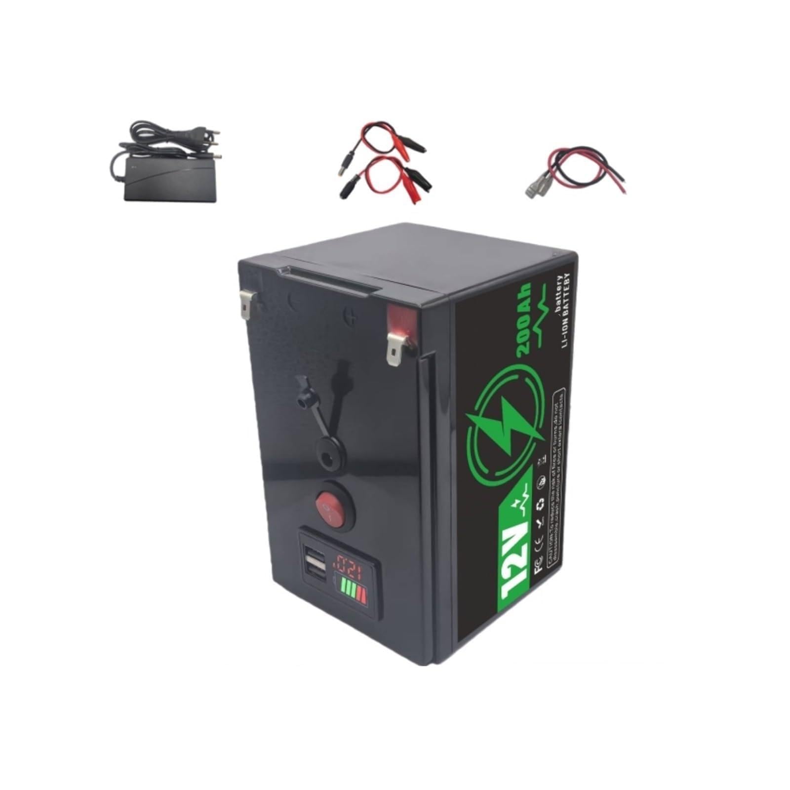 Batteria Al Litio Di Grado A Da 12 V 150 Ah LiFePO4 | Protezione BMS for rimorchio for camper da campeggio all'aperto marino(200Ah X1 Charger X1)