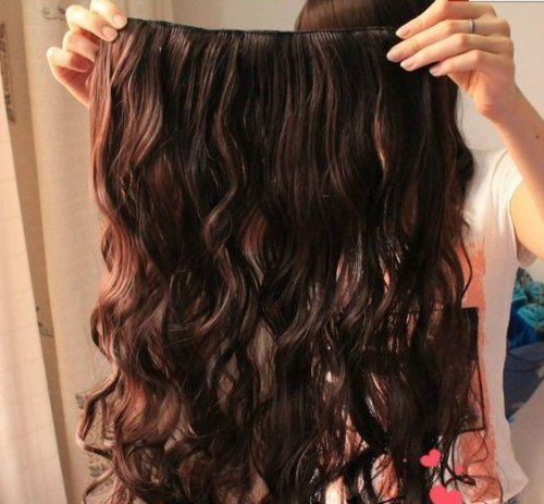 Beautiful Long Wavy Hairpiece Dark Brown 5 Clips Hairpiece