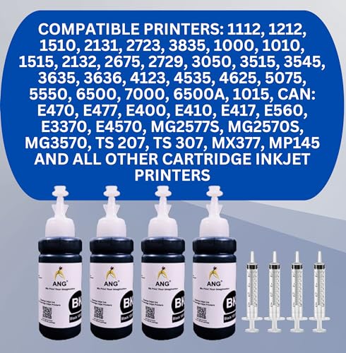 Image of ANG Black Ink with 2 Syringes | Compatible with Inkjet Printers for HP 678, 802, 901, 818, 21, 22, 27, 46, 56, 57, 680, 703, 704, 803, 900 & Canon PG 40, 47, 88, 89, 740, 745, 810, 830