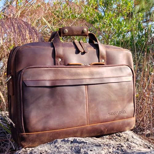 Image of STAR VISTA Matteo Large 18 inch Laptop Messenger Bag, Calfskin Leather Briefcase for Men, Business Travel, YKK Zippers