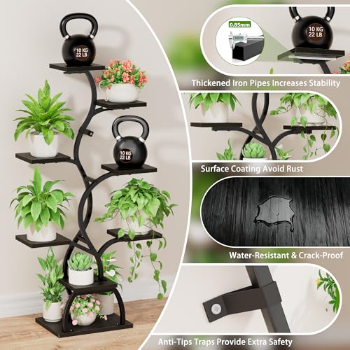 Image of Plant Stand Indoor with Grow Light - 8 Tiered Corner Plant Shelf Indoor | 49 inch Plant Holder with Lights for Indoor Growing, Tall Lighted Flower Stand for Living Room, Balcony, Black