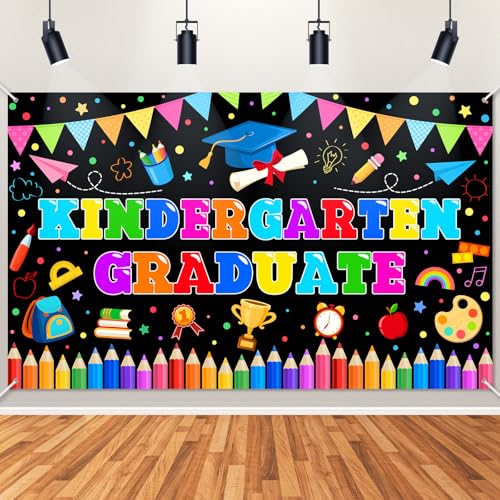 Avezano Kindergarten Graduate Banner Kindergarten Graduation Party Decorations Preschool Graduation Backdrop Congrats Grad Banner for Kids (6x3.6ft)