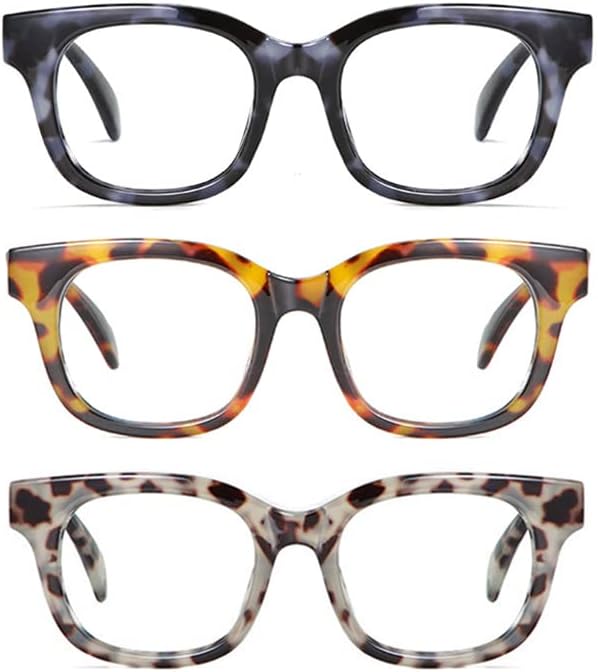 Miniatura 1 de bullabulling Paquete de 3 lentes de lectura de gran tamaño estilo Oprah para mujeres y hombres, bisagras de resorte, bloqueo de luz azul, lectores