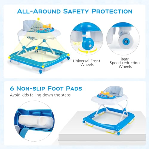 Image of BABY JOY Baby Walker, 4 in 1 Foldable Activity Walker with Adjustable Height, Music, Lights, Anti-Rollover Toddler Push Walker, Baby Walker with Wheels for Boys Girls 7-14 Months (Blue)