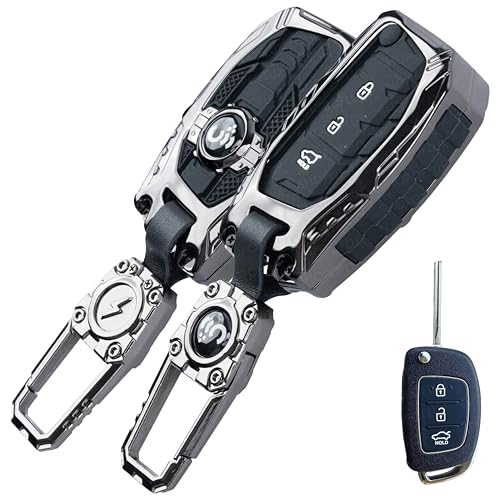 Image of SHOPOFLUX Metal Key Cover for Hyundai Hyundai Creta, Venue, Tucson, Alcazar, I20, Grand i10 Nios, Aura, Xcent, Exter 3 Button Flip Key Only (Metal Black Silicone)
