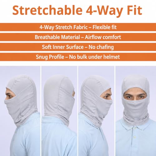Image of FOVERA Full Face Helmet Mask for Bikers - UV Protection Balaclava for Men & Women - Breathable Head Cover for Sun, Dust & Pollution - Under Helmet Liner for Riding (Mix)