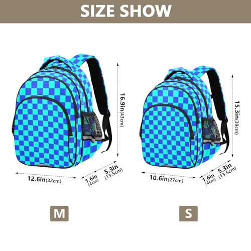 Blue and Teal Buffalo Checkered Toddler Backpack for Prechool Boys Girls 3-8 Years Mini Bookbag S4