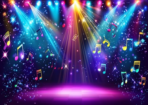 CHAIYA 7x5ft Rainbow Stage Photography Backdrop 70s 80s 90s Backdrop Colorful Disco Backdrop Rock Music Glow Neon Dance Birthday Party Decorations Banner