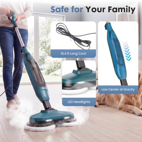 DUMOS Spin Scrubbing Steam Mop, All-in-One Floor Steamer, 4 Adjustable Steam Modes, Built-in 2 LED Lights, Swivel Steering, 16.4 FT Long Power Cord, Safe Deep Cleaning for Hardwood, Tile Flooring by DUMOS - Used condition - Image 6