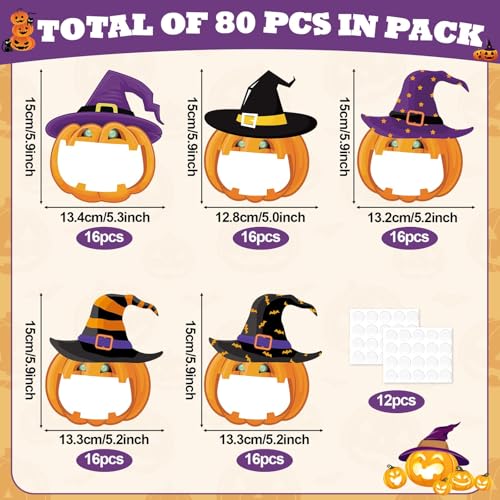 Image of gisgfim 80Pcs Halloween Cutouts Witch Party Decorations Bulletin Board Pumpkins Witch Hat Paper Cut-Outs Classroom Decor for Fall Boy Girl DIY Craft Photo Wall Kindergarten Preschool Favor Supply