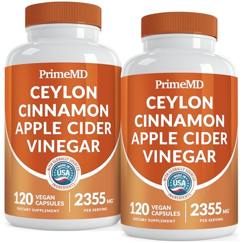 5-in-1 Ceylon Cinnamon Capsules 2355mg with Apple Cider Vinegar, Turmeric and Panax Ginseng Capsules - Cinnamon Supplements with Bioperine (120 Count(Pack of 2))