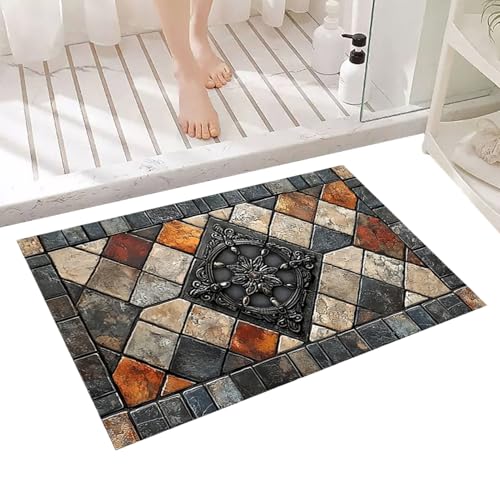 Daraserh レトロラグ - 洗えるバスルームマット - 51cm x 81cm 滑り止め ソフト ラグ リビング 書斎 バルコニー キッチン 玄関 バスルーム オフィス スペース マルチユース