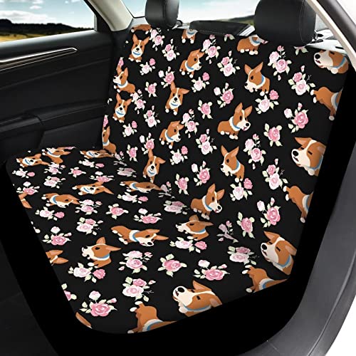 Image of Modysero Cartoon Corgi Rose Print Car Seat Cover Full Set Novelty Soft Elastic All Season Automotive Seat Cover for Women Universal Auto Seat Cover Accessories Fit Most Cars Vehicles
