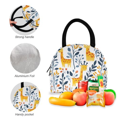Backpack Lunch Bag Set Cartoon Giraffe Print, Big Storage Travel Backpacks with Insulated Lunch Box for Office Hiking Picnic4