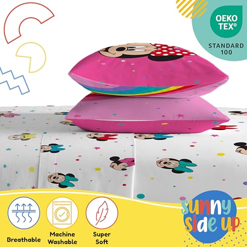 Image of Sunny Side Up Disney Minnie Mouse Full Sheet Set - 4 Piece Kids Bedding Set Includes Pillow Cover - Super Soft Rainbow Dots Microfiber Sheets