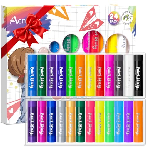 Aen Art Paint Sticks, 24 Colors Solid Tempera Paint Sticks for Kids, Quick Drying Washable Paint for Students, Christmas Gifts for Kids