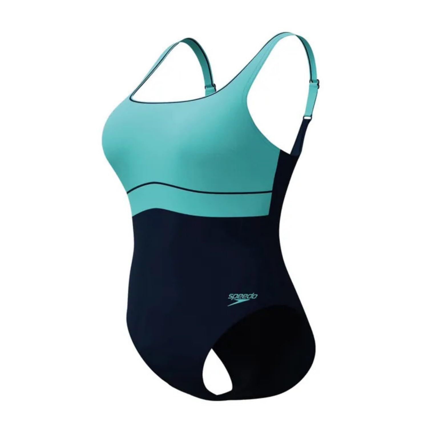 Speedo SPDSCU CNTR Eclipse Women's Swimsuit with Adjustable Straps, Black-Turquoise, 18