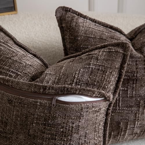 Image of MADIZZ Pack of 2 Chenille Throw Pillow Covers 16x16 Inch Dark Taupe Soft Neutral Decorative Throw Pillows for Couch Sofa Boho Accent Cushion Covers Modern Farmhouse Home Decor for Bedroom Living Room