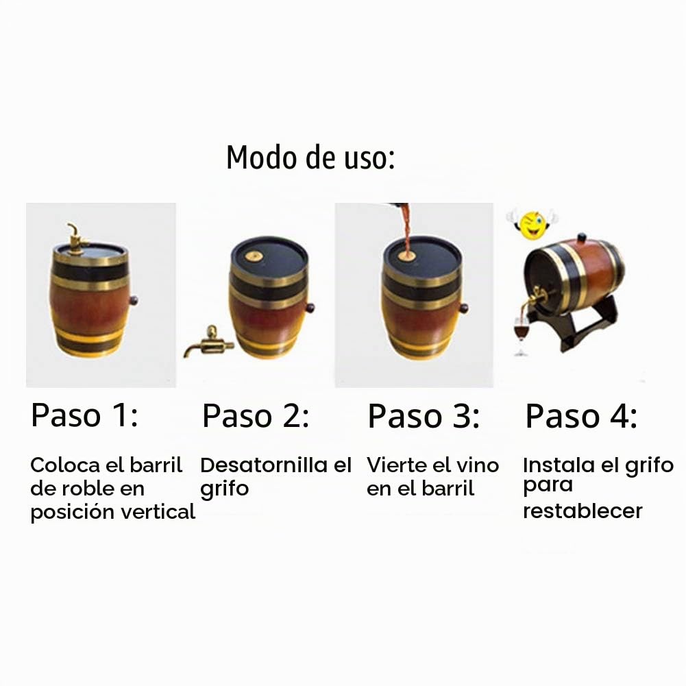 Barril de Whisky, Barril de Roble de 3 Litros, Dispensador de Vino con Grifo, Madera de Roble, para Hogar, Cafetería, Restaurante, Hotel