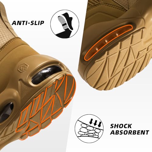 Image of Military Tactical Boots Men Wide Waterproof 6 Inches Lightweight Durable Side-Zip Combat Boots Work Hiking Non Slip Boots
