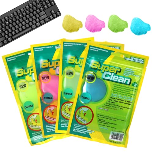 LUPATDY 4 Piezas Gel de Limpieza para Teclado, Gel de Limpieza de Coche Reutilizable, Gels Limpiador Universal de Polvo para Automóviles, Escritor, Teclado, Calculadoras,4 Colores(4 x 80g)