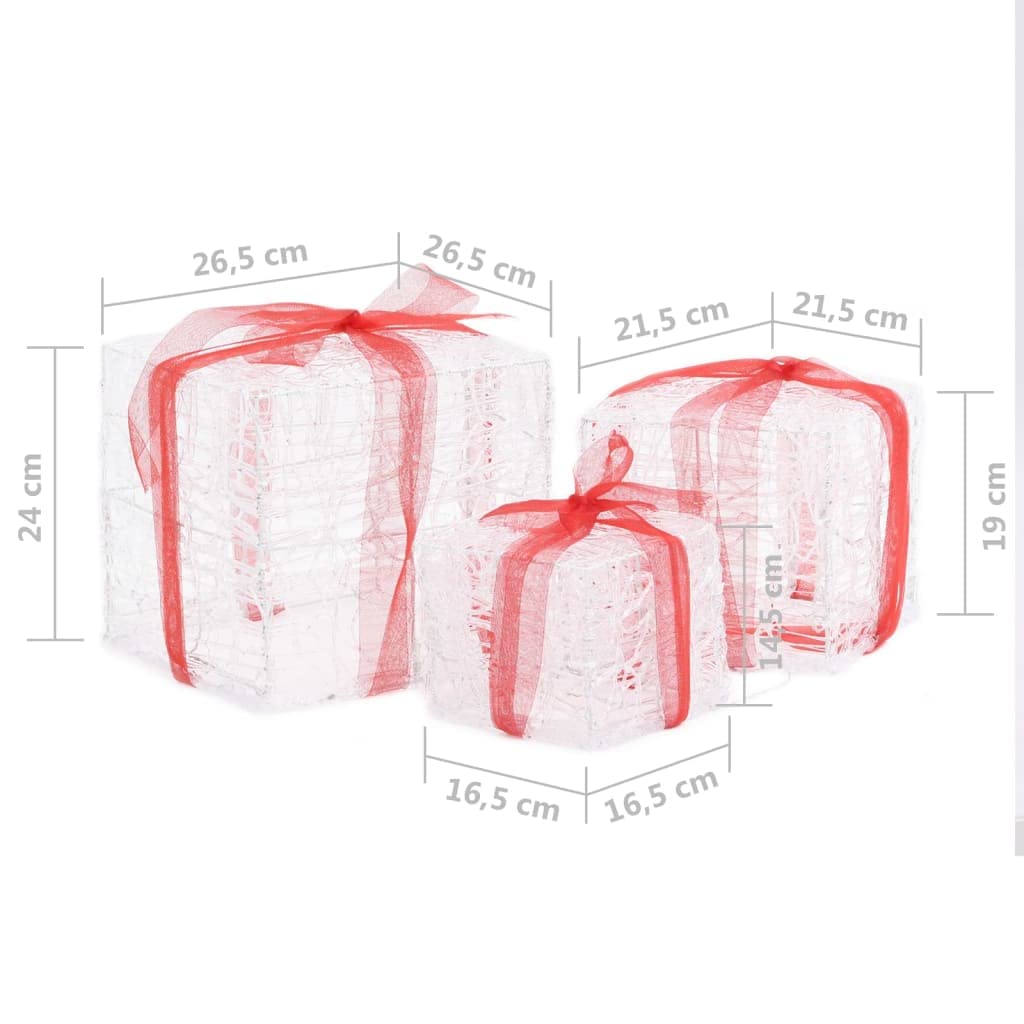 LED-Geschenkboxen aus Acryl 3 Stück Mehrfarbig mit 48 LEDs und 8 Beleuchtungsmodi für Weihnachtsdekoration Innen Außen stapelbar mit wasserdichtem Batteriefach und Schleifen-Dekor