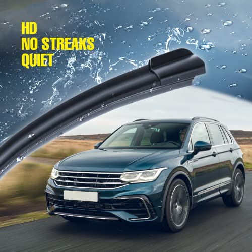 Image of 24 inch+22 inch Windshield Wiper Blades Replacement For VW Volkswagen Tiguan 2021-2018, Premium All-Season Automotive Replacement Windshield Wiper Blades For My Car-Top Lock 16mm